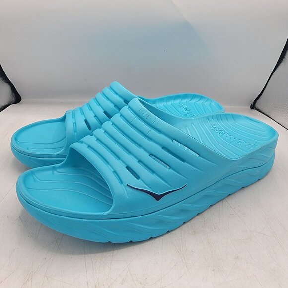 Hoka One One Mens Size 14 Aqua Blue Recovery Slide Sandals Lightweight Cushioned - Picture 4 of 12